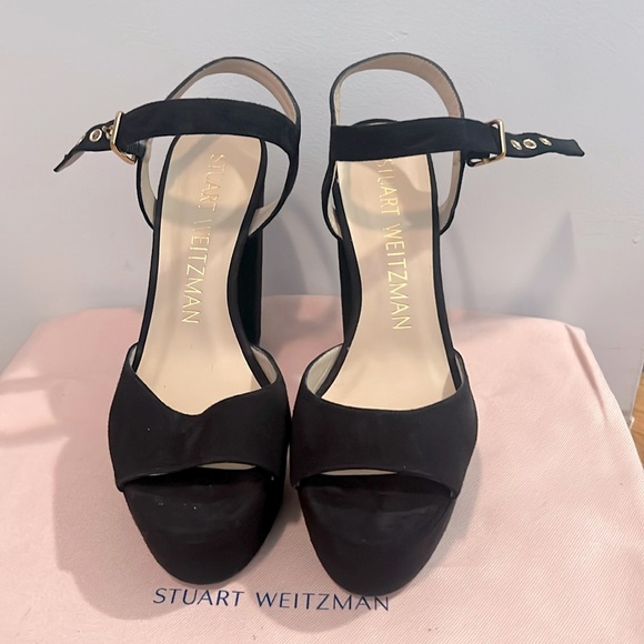 Stuart Weitzman Ryder 95 Platform Sandal in Black Suede size 7B - Picture 1 of 4